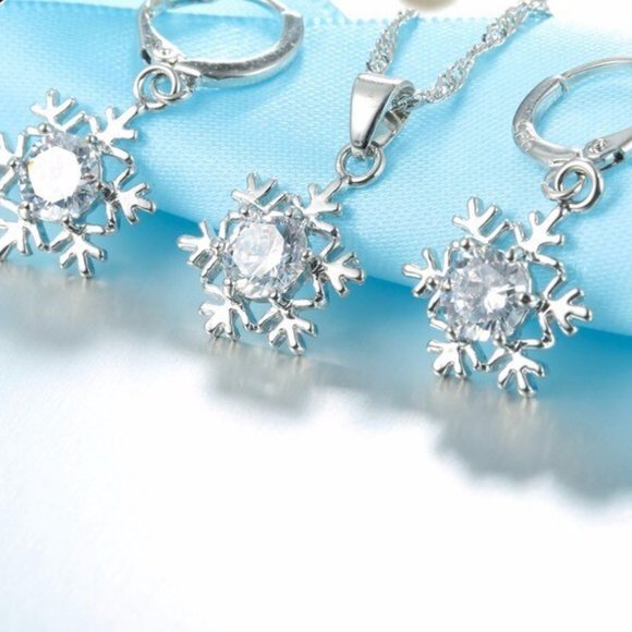 ❤️ Snowflake Woman 925 Sterling Silver Pendant Earrings And Necklace Set - Picture 6 of 8